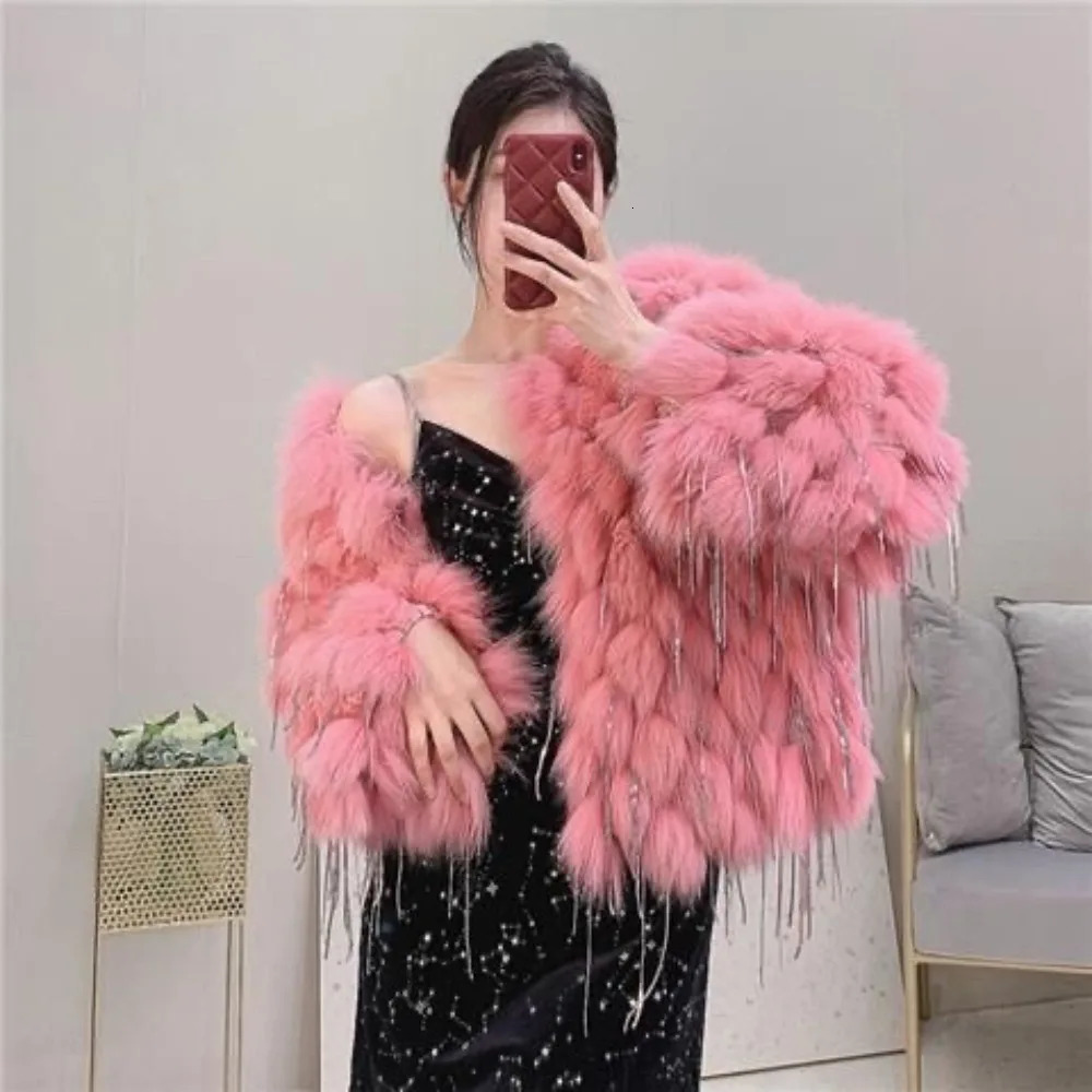 Natural Fur Coat Fashion Fox with Tassels Winter Warm Women Coats Real Jackets Thick sweet 251110
