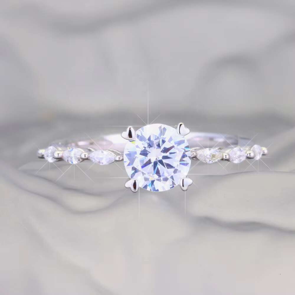 High Quality Round Marquise Zircon Moissanite 925 Sterling Silver Rings Micro Insert Zircon Rings for Anniversaries and Parties