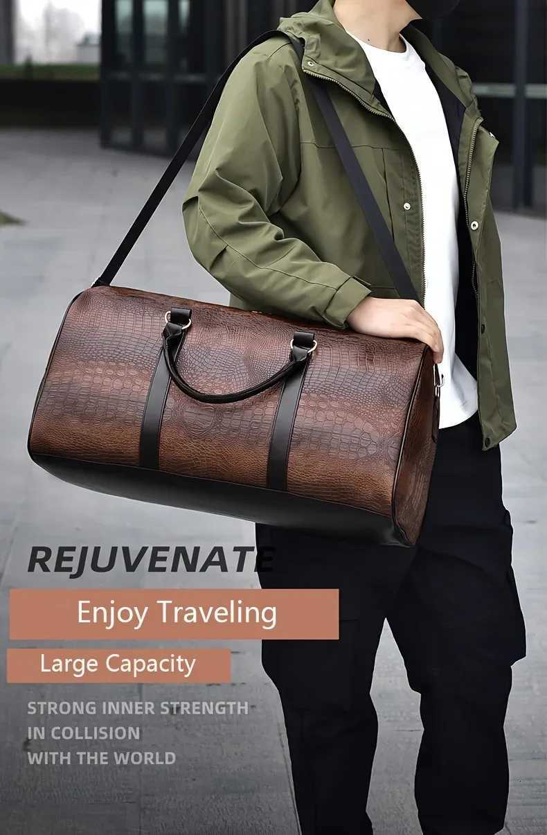 Large Capacity Retro Crocodile-Textured Travel Duffel Bag - Durable Unisex Vacation Luggage Versatile Gift for Men Women sac K251110