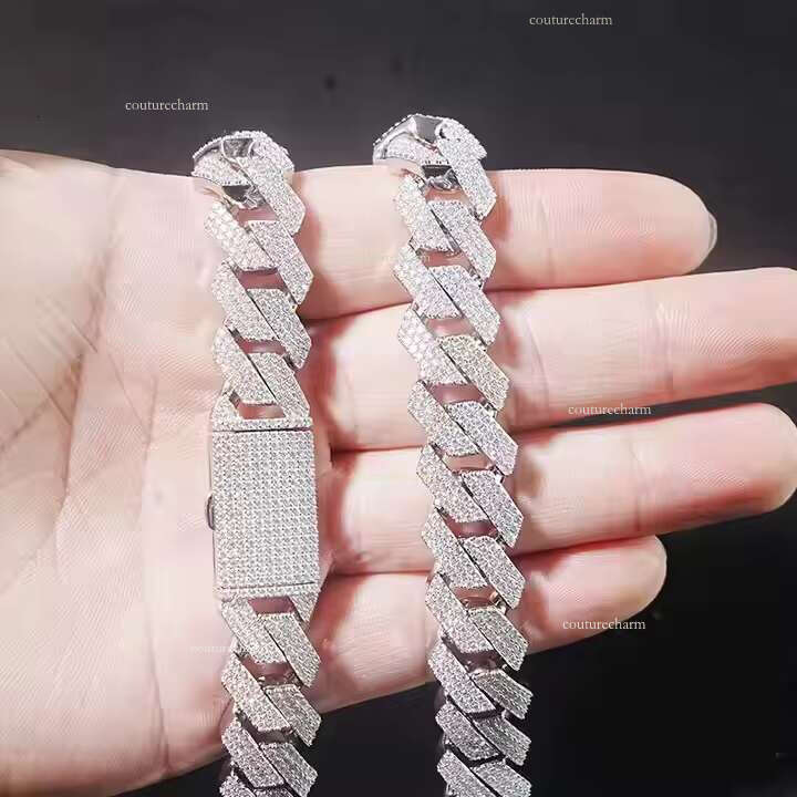 SICGEM INT Hip Hop Men's Cuban Chain 15mm Moissanite Jewelry Dia S Sliver 14K Karat Gold Necklace