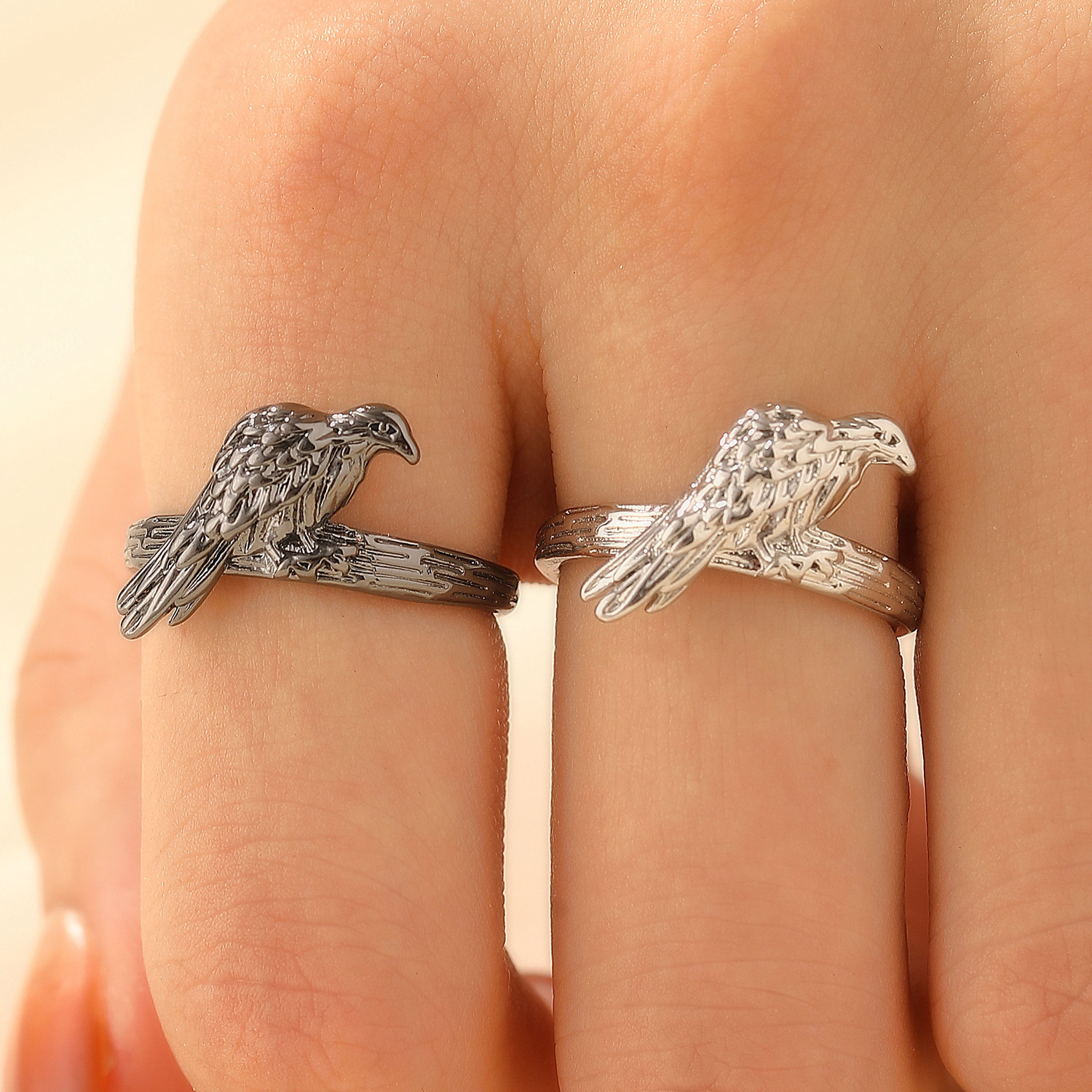 Dark Style Personality Punk Bird Raven Open for Women Niche Couple Ring