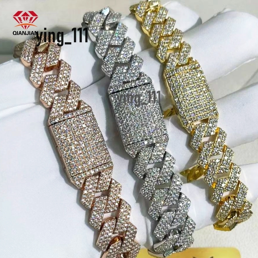 Hip Hop Custom 18K Gold Plated 925 Silver Bangle Lab Diamond VVS Moissanite White Gold Bracelet for Men