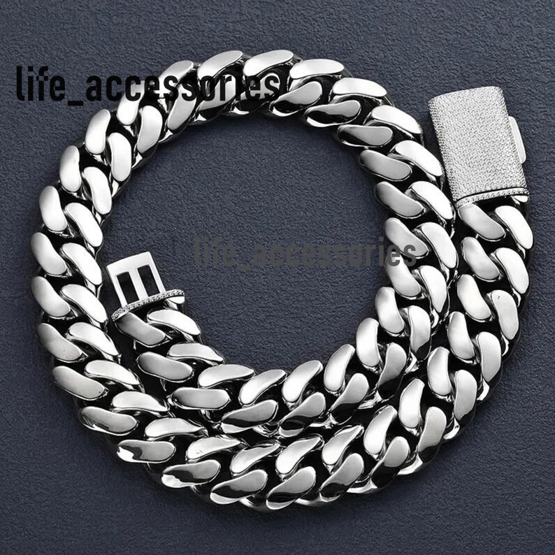 Hiphop Necklace Cuban Chain 20mm Custom Clasp 925 Sterling Silver VVS Moissanite Plain Miami Cuban Link Chain