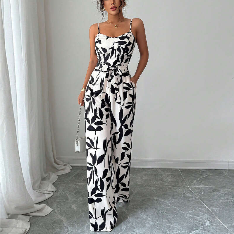 Amazon Cross-Border Foreign Trade Zebra Pattern Strap Jumpsuit Women's Clothing 2025 Summer European and American Sexy One-Piece Long Pants for W