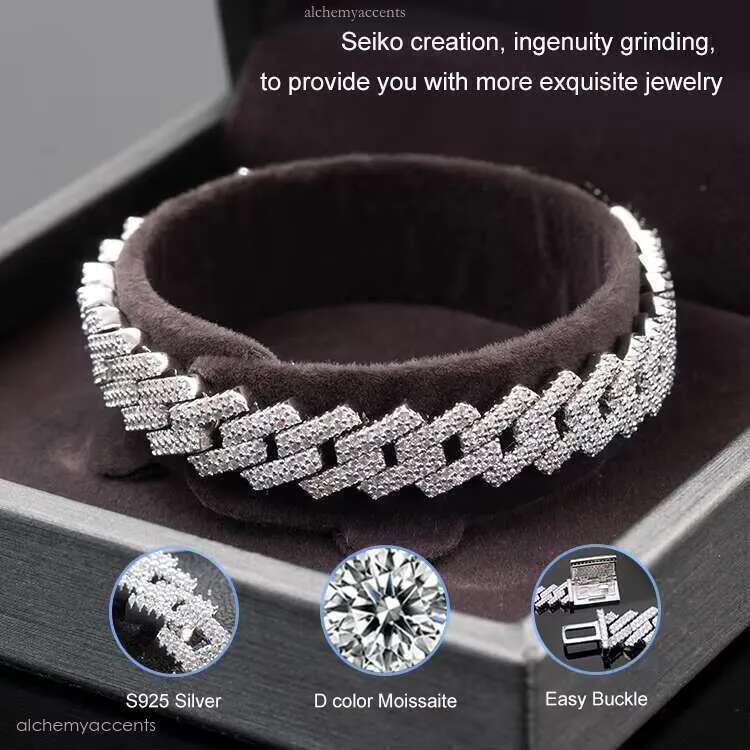 Goldleaf Fine Jewelry Sterg Sier Bracelet Hiphop k 8mm-20mm VVS Moissanite Cuban Chain