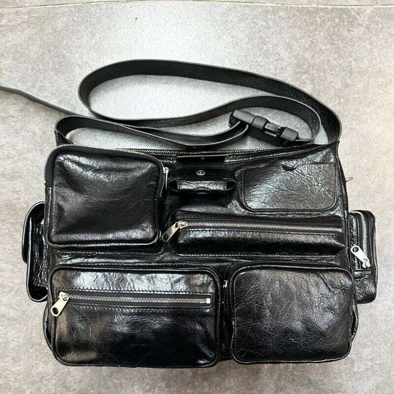 Moto & Biker Bags For Women Luxury Designer Handbags And Purses 2024 New In PU Vintage Oil Wax Leather Multiple Pockets Shoulder