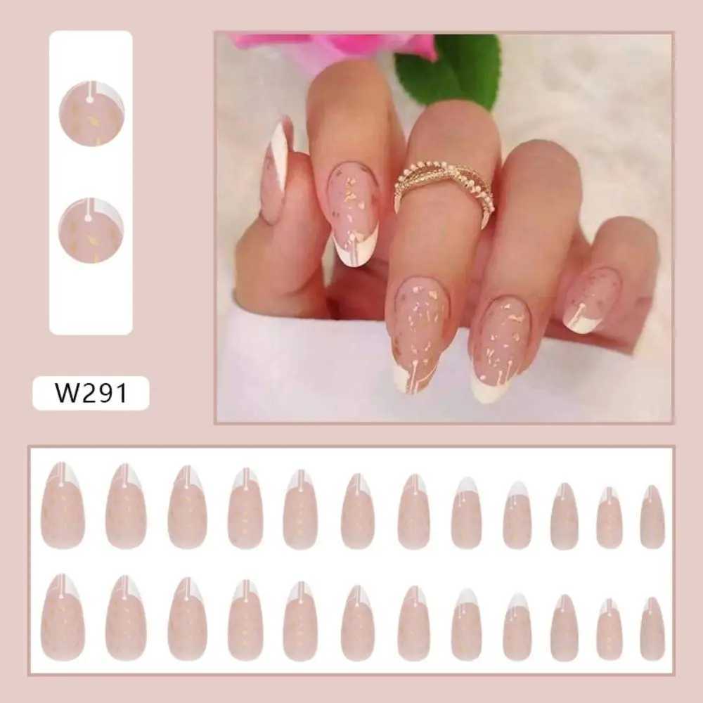24 pieces of long almond fake nails French wave fake nail tips DIY complete set detachable W250410
