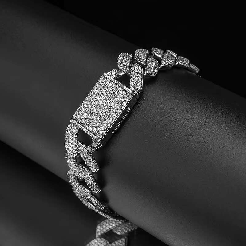 16mm Cuban men's simple and exquisite sier chain bracelet with zircon stone bracelet, used for parties, weddings or gifts