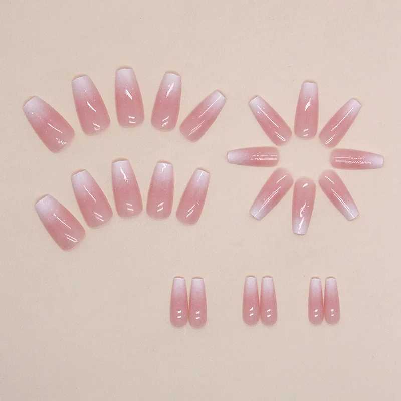 24 pieces of girl gradient pressed nails pink gradient fake nails smooth artificial fingers ergonomic reusable female fake nails W250410