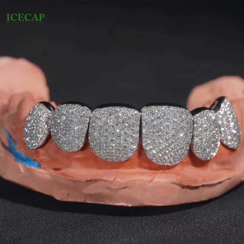 Custom VVS Moissanite Grillz Diamond Teeth 925 Sterling Silver Hip Hop Teeth Jewelry Grillz Iced Out White Gold Grillz for Teeth