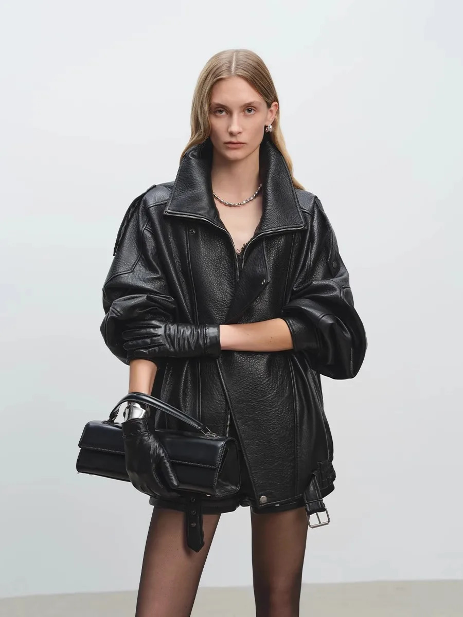 Mauroicardi Spring Oversized Black Soft Pu Leather Jacket Men Long Sleeve Belt European Fashion Clothes 2025 251105