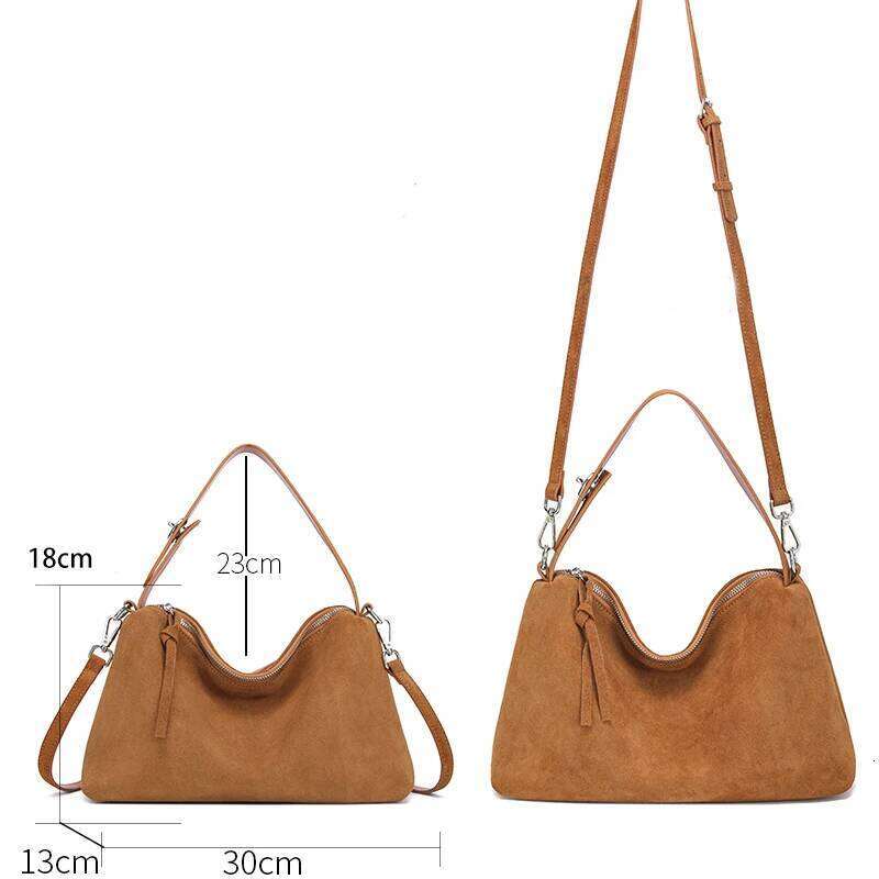 Russian Women's Genuine Suede Cowhide Leather Shoulder Bag Retro Frosted Cow Large Capacity Versatile Commuting Luxury Designer