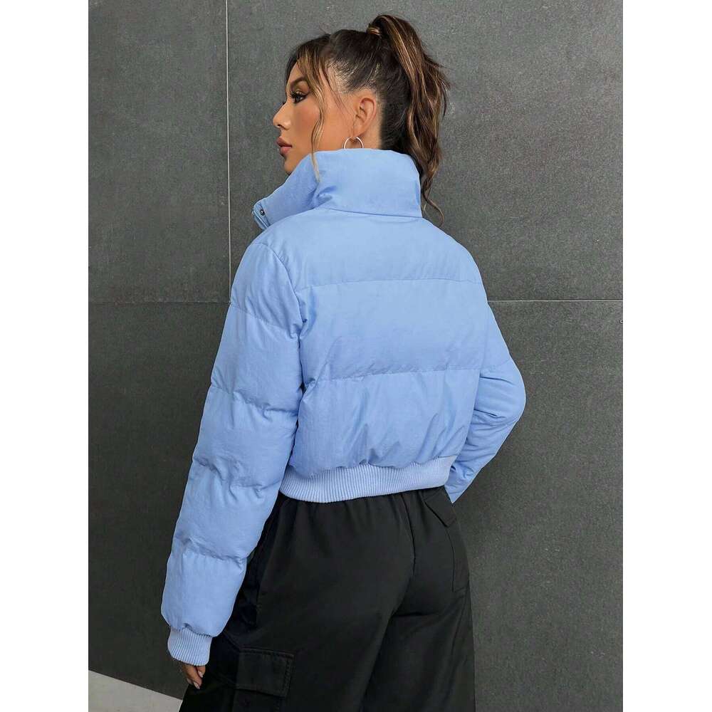 Women's American-Style Stand-Up Collar Zipper Cotton-Padded Spring Warm Short Bread Jacket Casual Outerwear