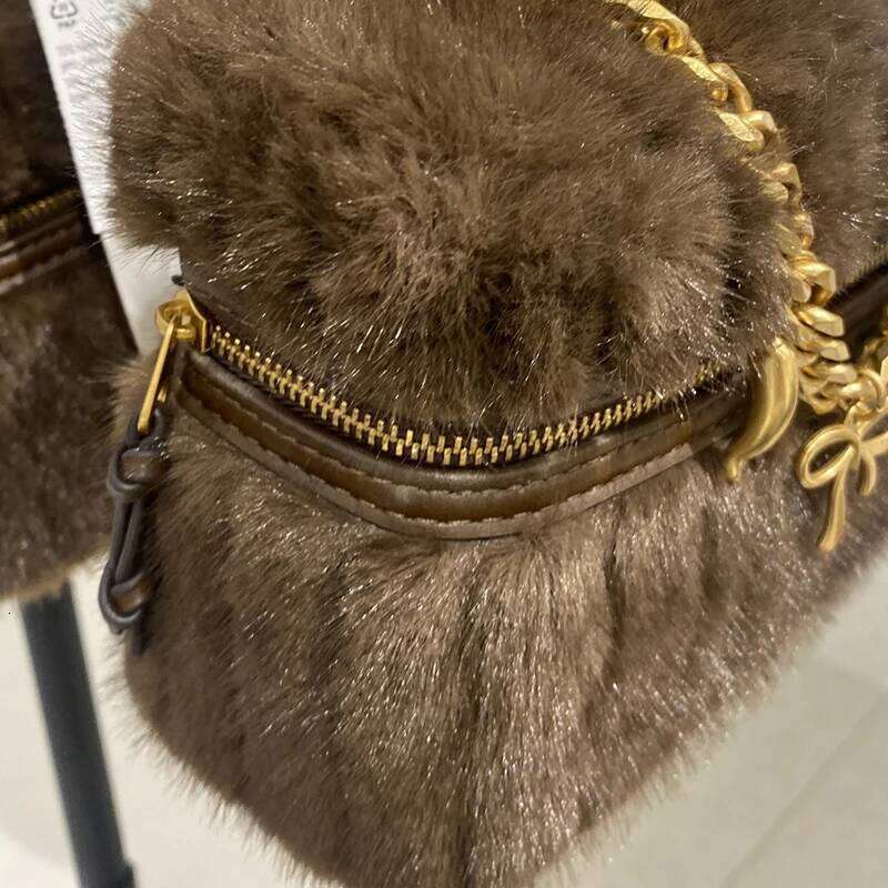 Faux Mini Box Bags For Women Luxury Designer Handbag And Purse 2025 New In Polyester Imitation Rex Rabbit Fur Chain Shoulder