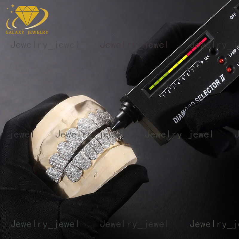 Hip Hop Diamond Teeth Rapper 8 Tops 8 Bottom White Gold Plated 925 Sterling Silver Custom VVS Moissanite Grillz for Teeth