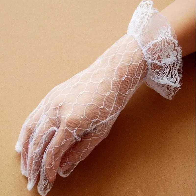 Bride Wedding Gloves White Short Design Lace Gauze Transparent Women 2025 UV-Proof Summer Fishnet Mitten L251110
