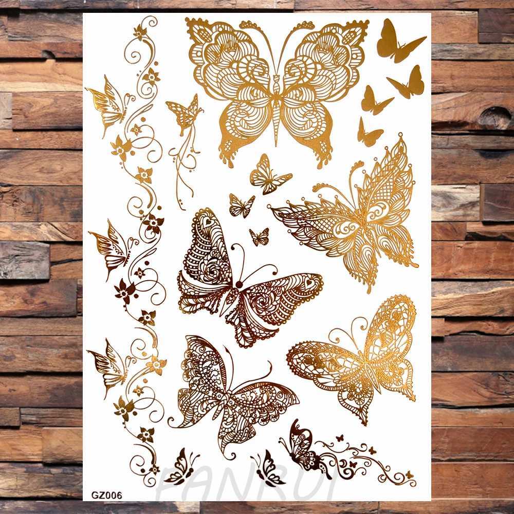Real Elephant Moon Temporary Tattoo Female Fake Butterfly Lace Mandala Tattoo Sticker Gold Waterproof Chest Tattoo W250410