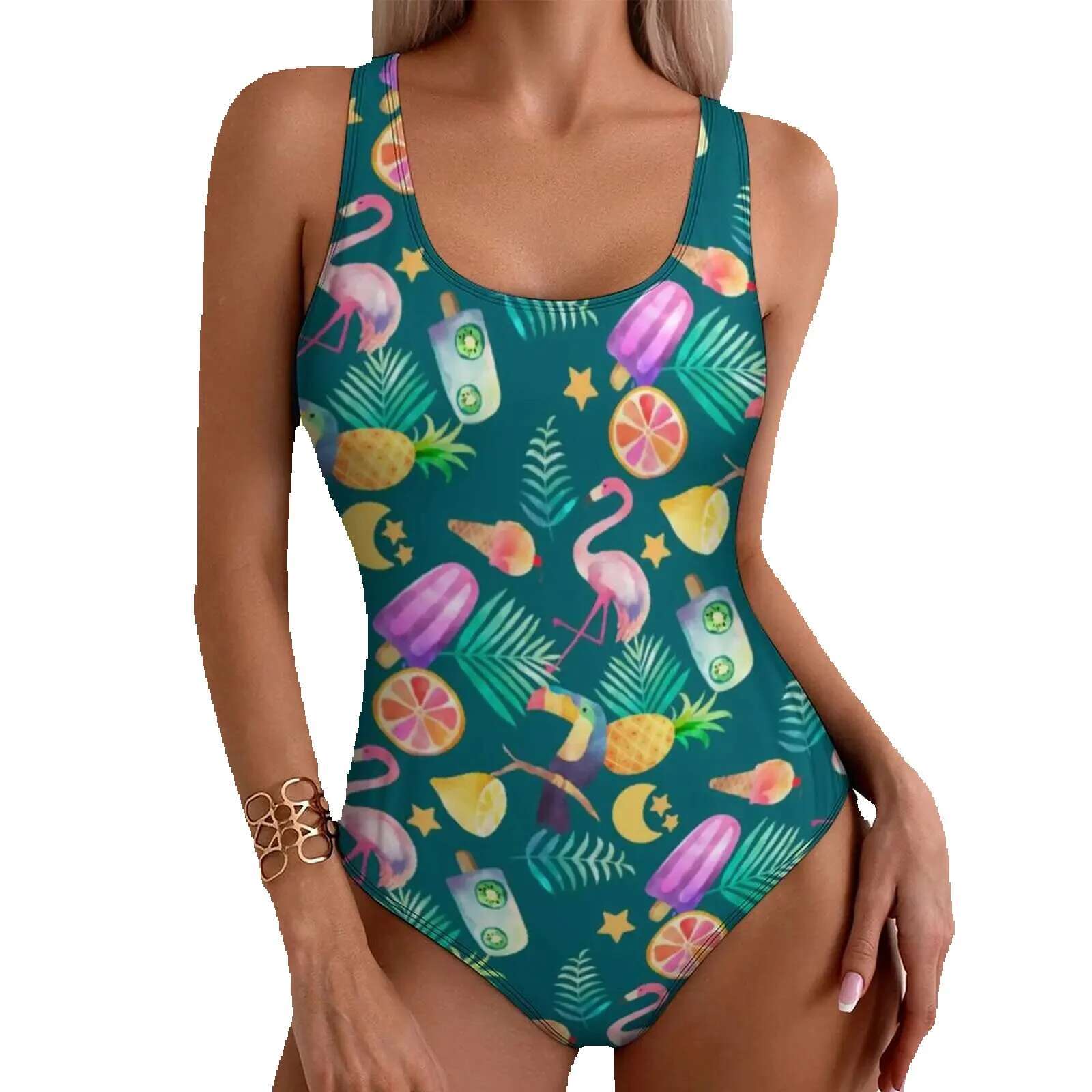 Pineapple Tiki Tail one-piece vacation swimsuit hollow Monokini women's sexy push up beachwear