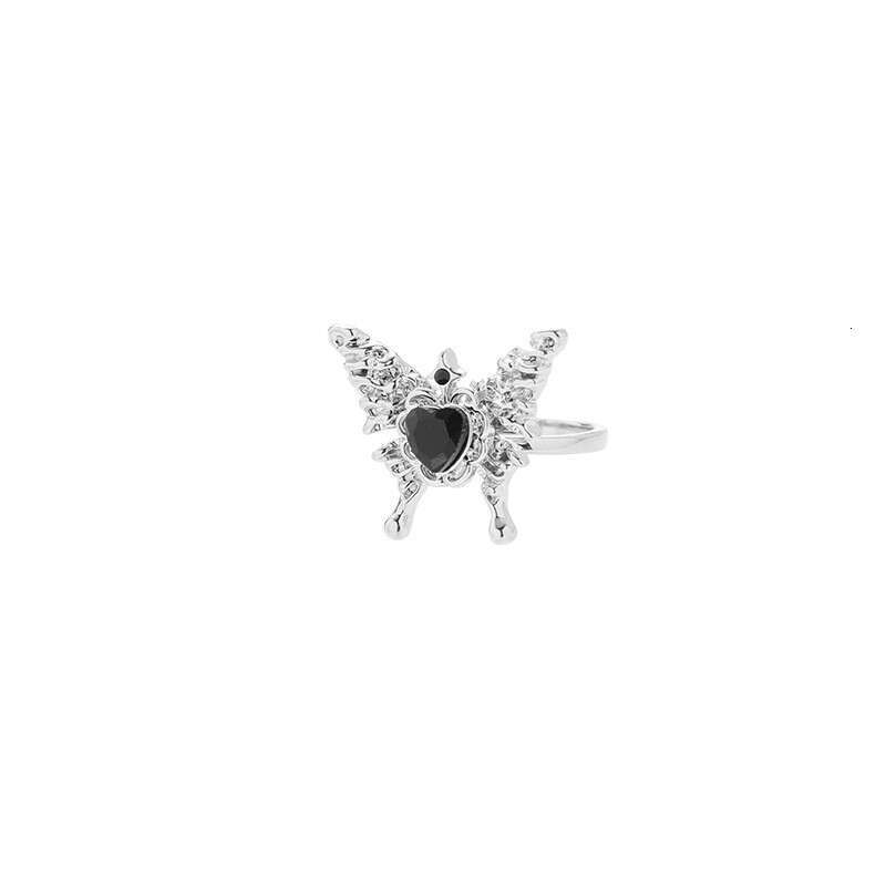 DHcollections Black Heart Butterfly for Women, Unique Niche High-End Index Finger Ring, Exquisite Fashionable Minimalist Style Wholesale Ring