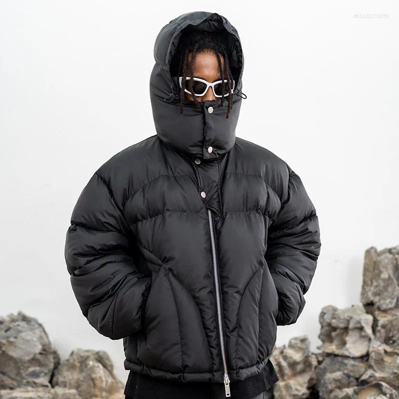 Men's Down Winter Parka Men Harajuku Thick Padded Jacket Coat Oversized Hip Hop Streetwear Zip Up Hooded Snap Button Jackets Unisex