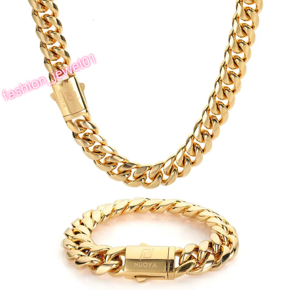 Hip Hop PVD Plated Stainless Steel Necklace Snap Clasp Men Miami Cuban Link Chain Jewelry For Girls Gift Free Laser