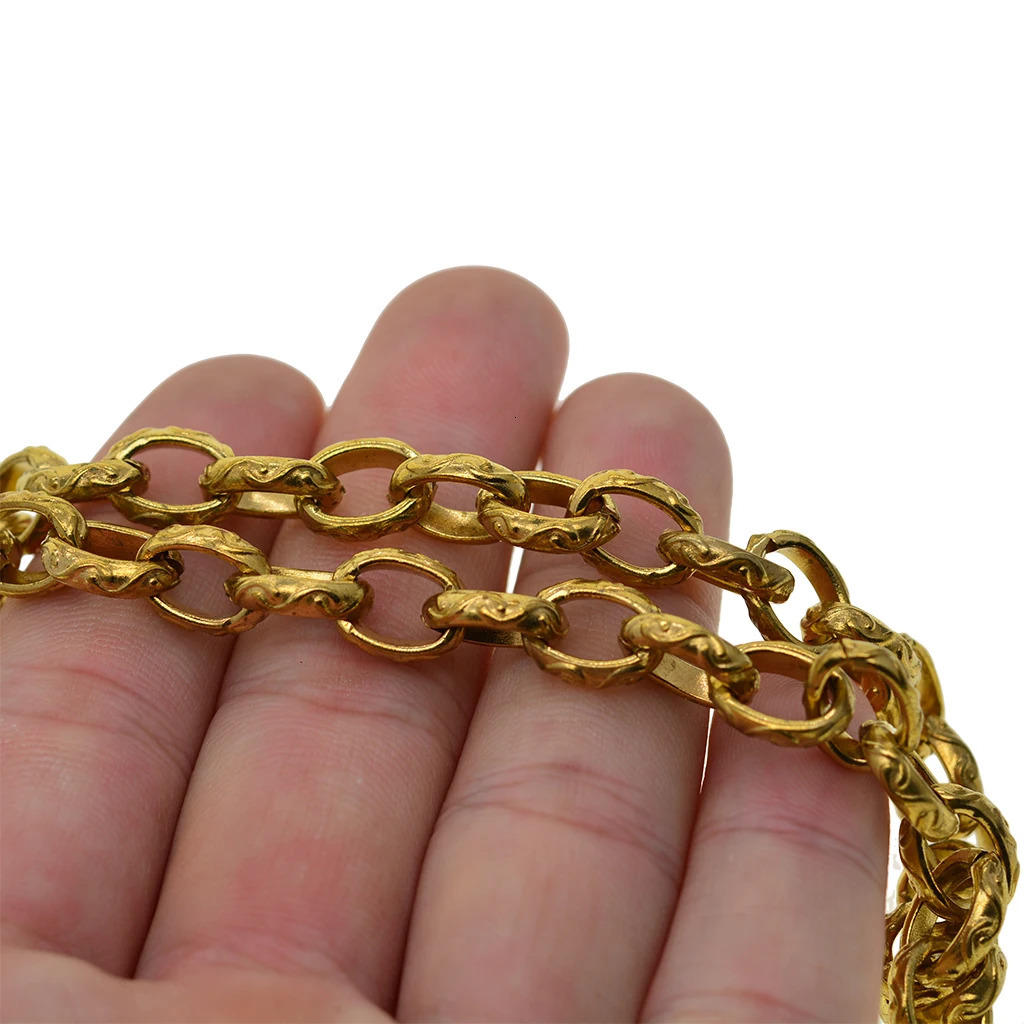 Viking Punk Cyclist Thin Solid Brass 9mm Thick Itlay Cuban Link Pattern Necklace Wallet Jeans Tether Pocket Watch Chain DIY 250410