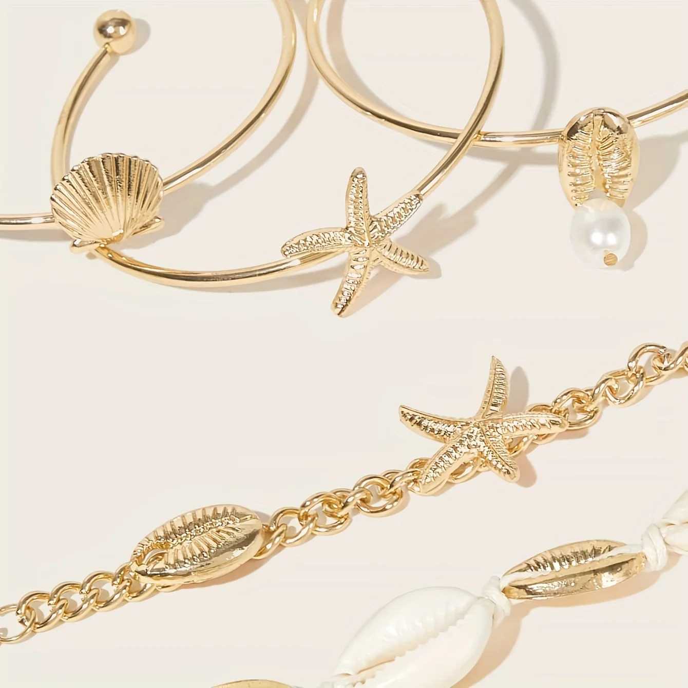 Fashion Luxury Womens Bracelet Starfish Shell Pendant Bracelet Set Beach Vacation AccessoriesT251110