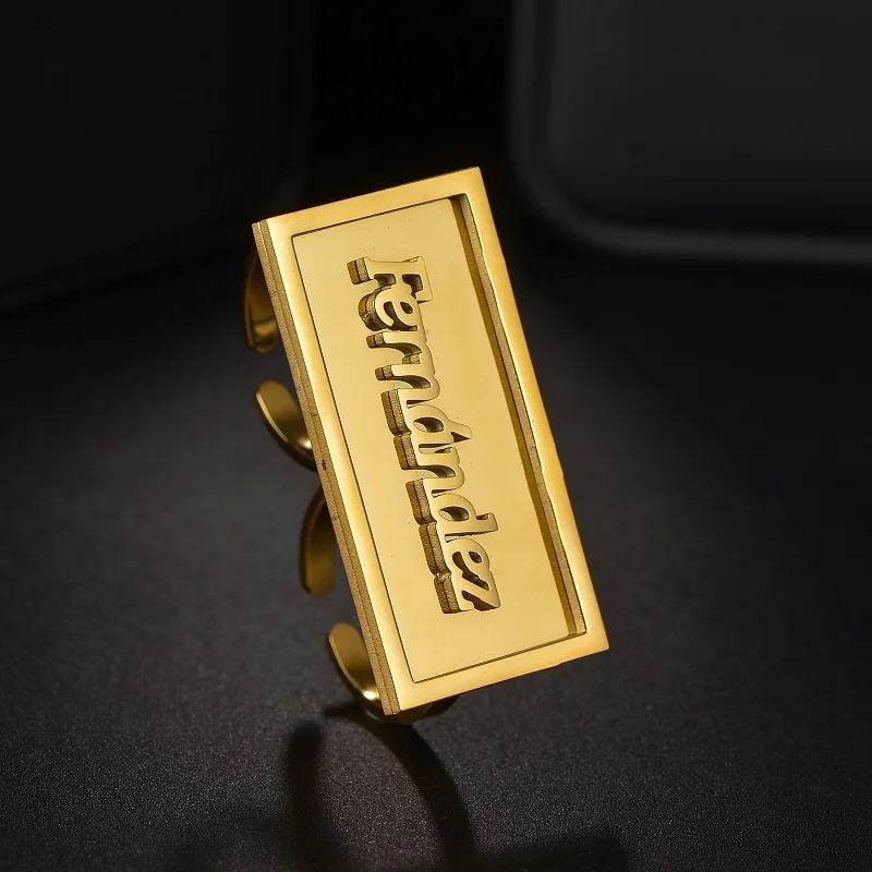 Fashion Custom Name Rings Stainless Steel Personalized Double Thick Plated Adjustable Rings For Men Women Jewelry Festival Gifts 250409
