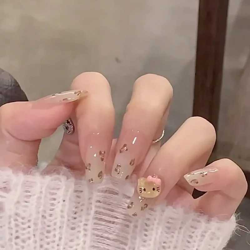 24 pieces of simple French square head pressed on fake nails peach blossom heart fake nails wearable finished products complete set of nail tips W2504