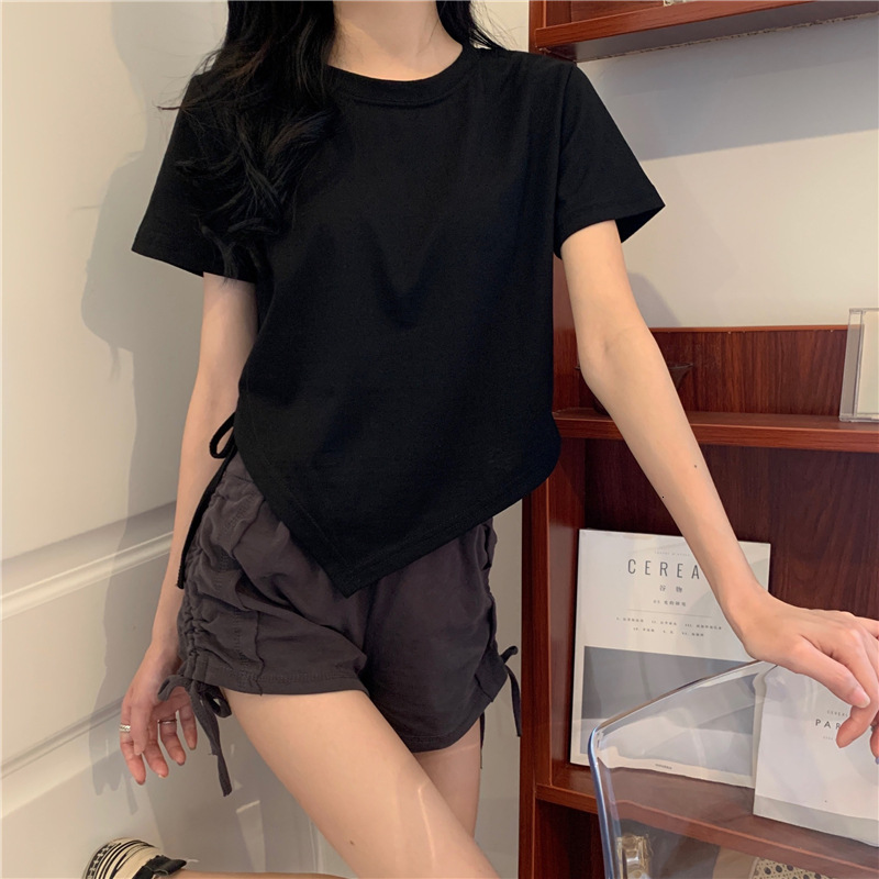 2025S Designer Women S T Shirt Irregular Drawstring Short Sleeved T Shirt For Women S New Summer Korean Version Instagram Versatile Student Spicy Girl
