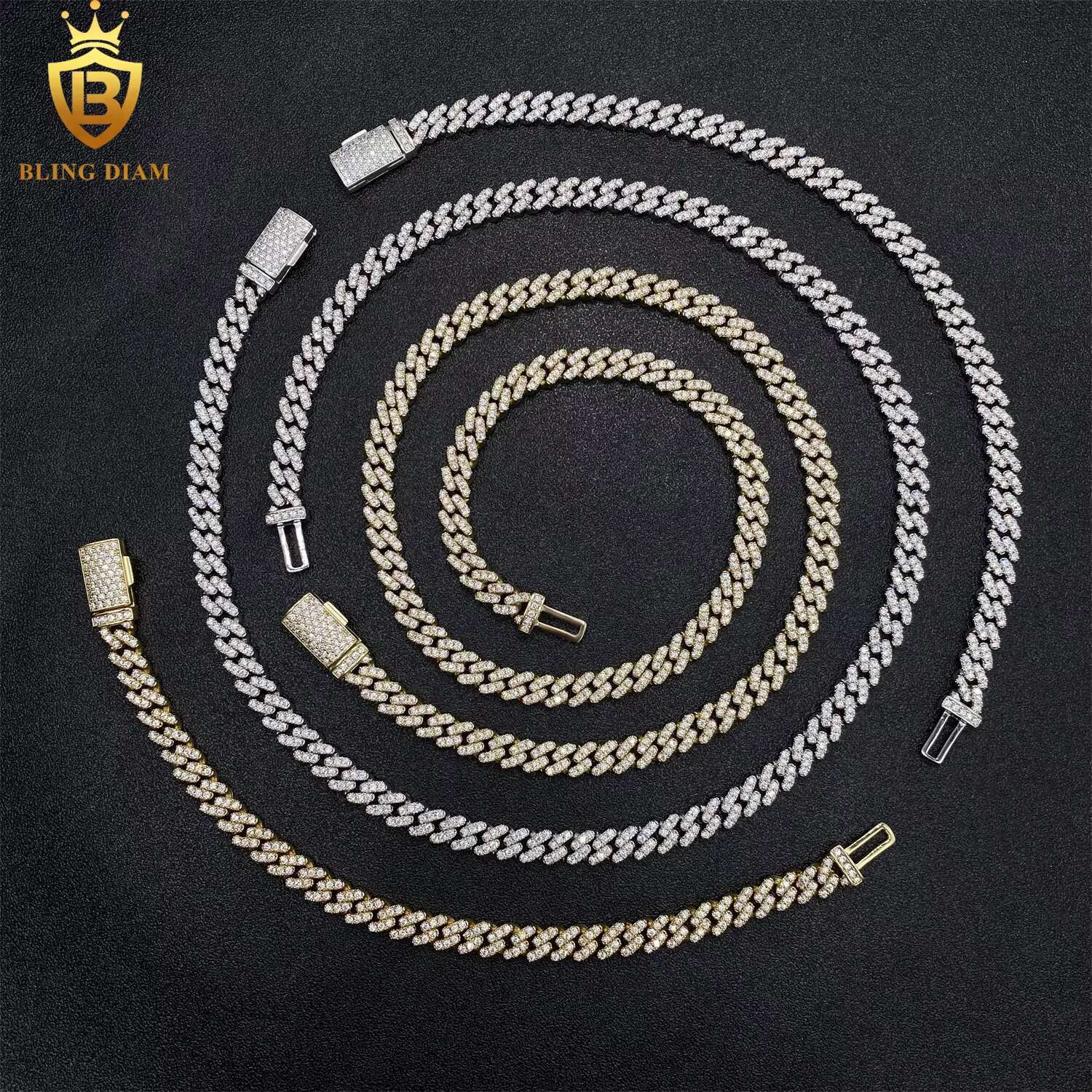 6.5mm Hip Hop Jewelry 925 Sterling Silver Vvs Moissanite Cuban Link Chain Bracelet Necklace