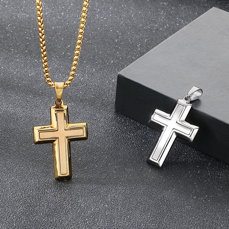 Hip Hop Punk Mens Cross Pendant Necklace Stainless Steel Jewelry with Chain