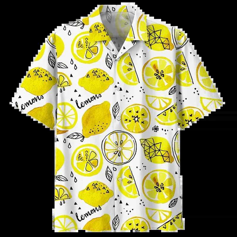 Lemon Pattern Aloha Shirt Mens 3D Printed Tropical Fruit Short Sleeve Button Shirt Street Clothing Oversized Collar Hawaiian Shirt X250410