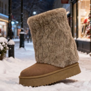 New designer snow boots with winter wool lining, thickened fluffy cotton shoes, fashionable midsole boots