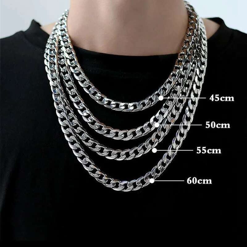 1pcs Basic Punk Stainless Steel 10mm Width Curb Cuban Necklace For Men Women Silver Color Link Chain Chokers Solid Metal Jewelry
