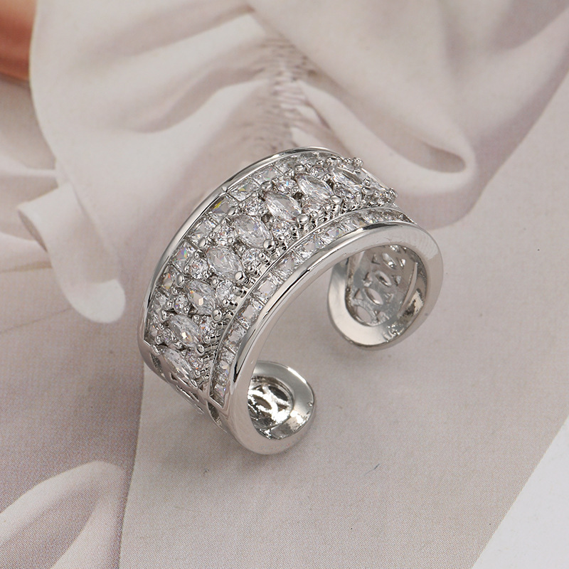 Cross Border European And American Full Fashion Ring Diamond Multi-layer Women's Open Ring Minimalist Luxury High-end Designer Ring Index Finger