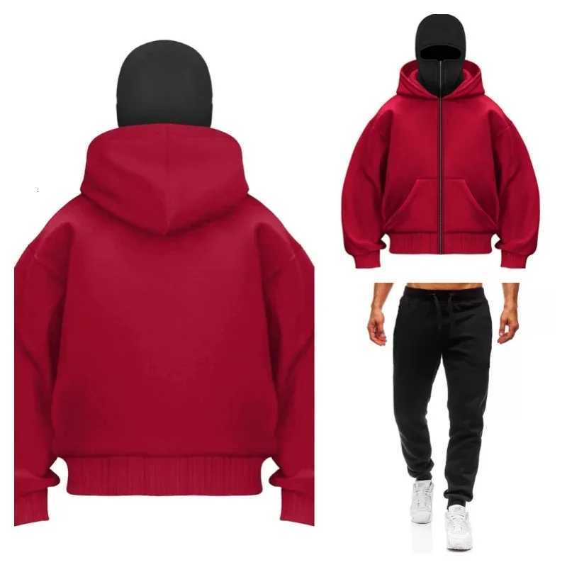 Mens set Y2K Gothic Harajuku Balaclava hooded sweatshirt mens hooded mask zipper winter sportswear European sizes W251110