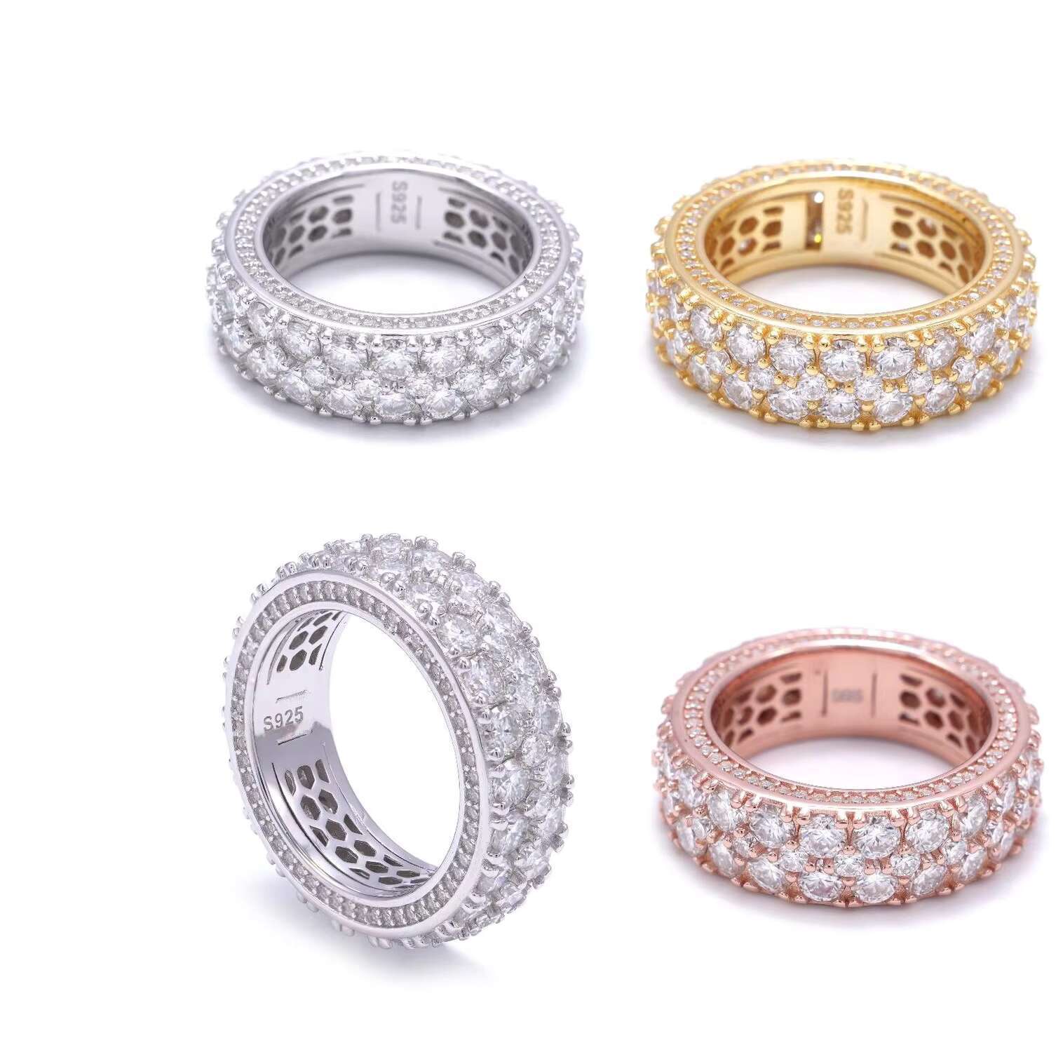 European American Cross-border Fine Rings S925 Silver New Inlaid D Color VVS Moissanite for Men and Women Silver Jewelry Unisex