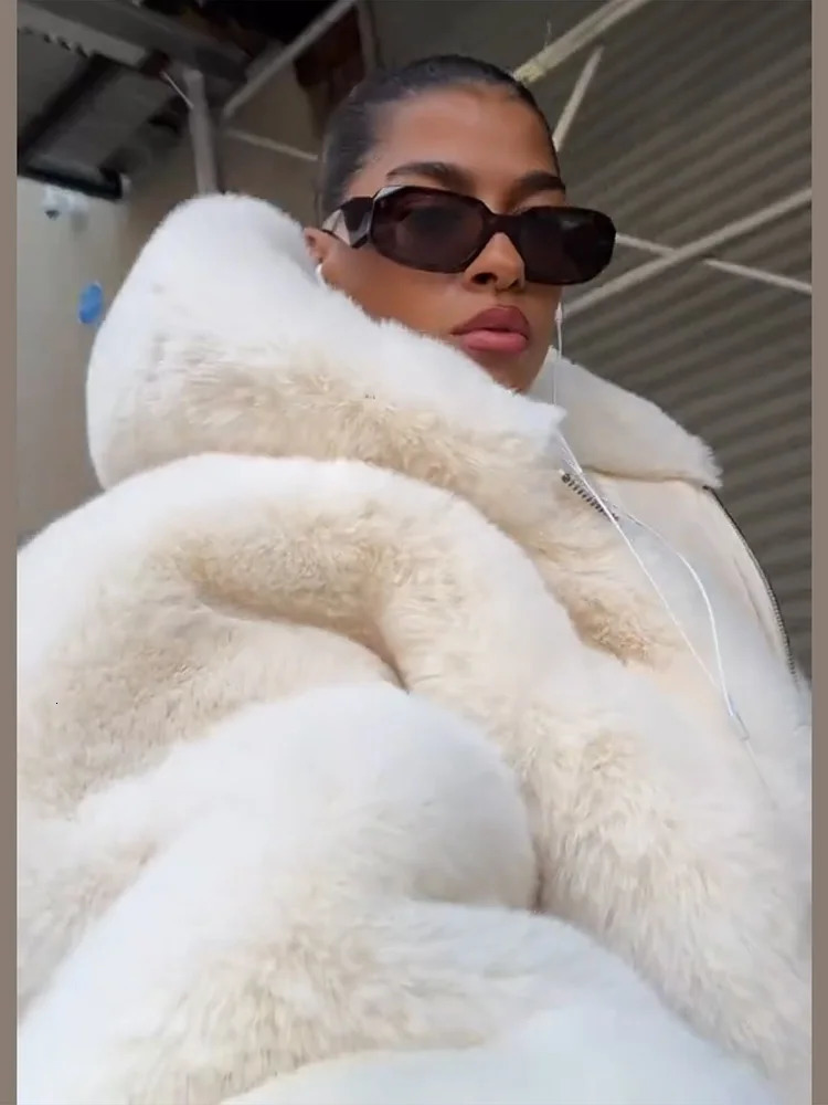 Faux Fur Zipper Hooded Jacket Women Thicken Warm Furry Loose y Winter Female Coat Casual Street Fluffy Ladies Outwear 251110