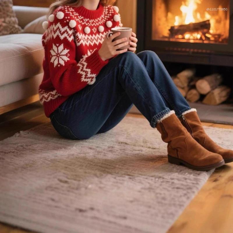 Women's Sweaters 2025 Christmas Sweater Atmosphere Hairball Contrasting Colors Autumn And Winter Crew Neck