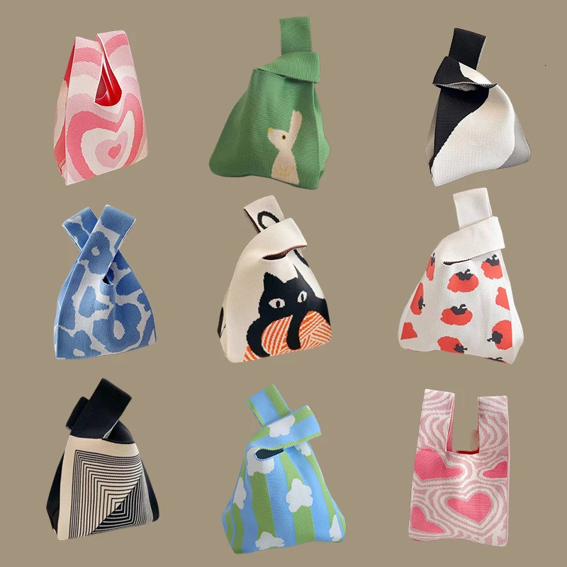 Fashion Handmade Knit Handbag Mini Knot Wrist Bag Korean Casual Tote Reusable Shopping Bags 251110