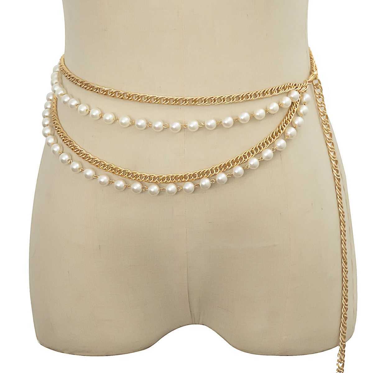Laminated imitation pearl bead tassel with chain pants fashionable dress accessories Fem waist chain Wen accessories gifts X250410