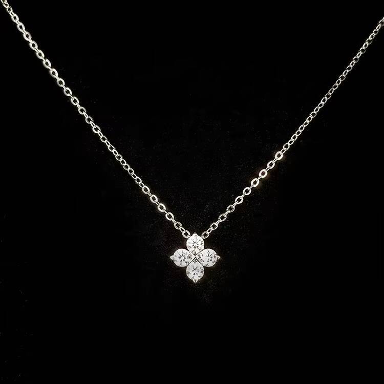 Fine Jewelry Adjustable 925 Sterling Silver Moissanite Pendant Four Leaf Clover Necklace Link Chain Women Gift Anniversary