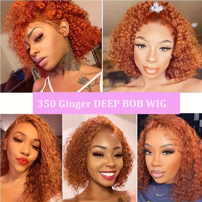 Curly 13X4 Hd Wigs Human Ginger Orange Colored 200 Ensity Deep Wave Bob Lace Front Wig Pre Plucked With Baby Hair