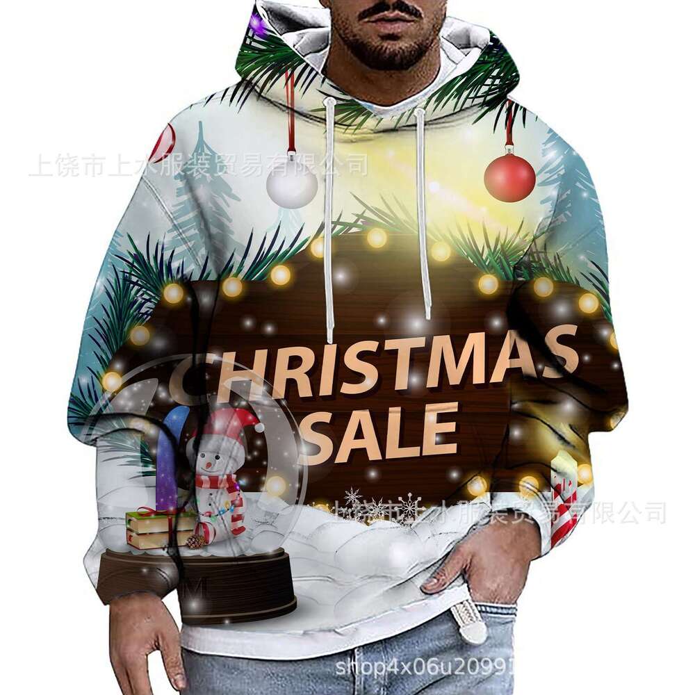 European American Cross-Border New Christmas and Surrounding 3D Printed Hoodie Reindeer Cartoon Santa Claus Children's Clothing