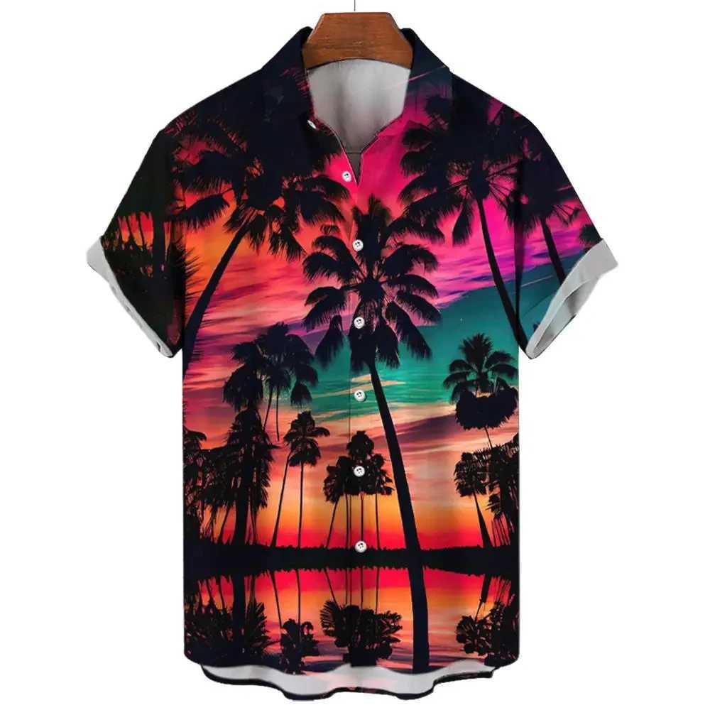 HAWaiian Mens Loose Top Beach Party Mens Casual Wear Palm Landscape Printed Summer Mens Comfortable Wear X250410