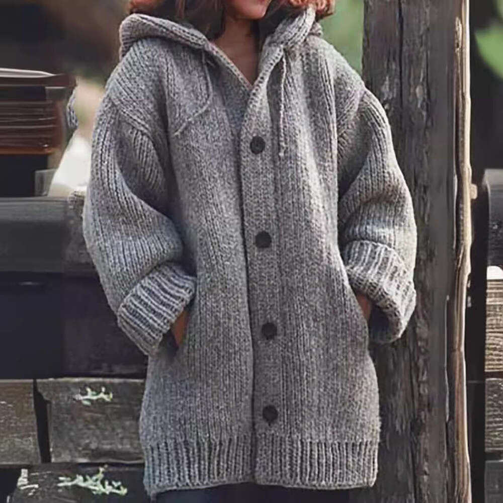 In Stock Autumn Winter Hot Sale Amazon Cardigan Knitted Women's Mid-Length Coat Sweater