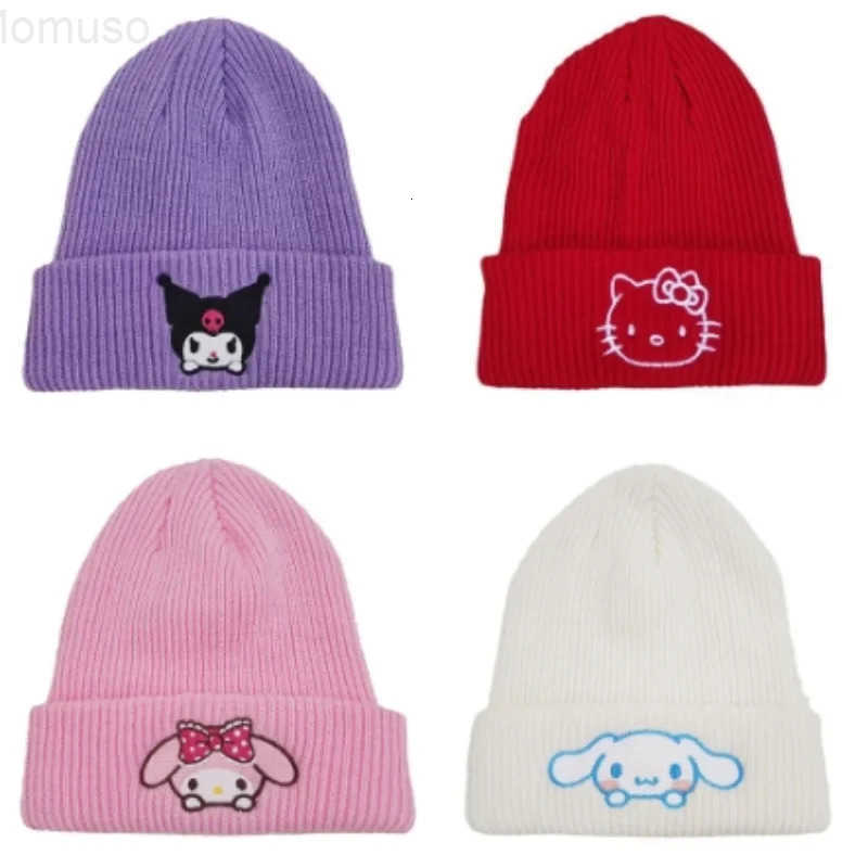 Sanrio Hello Kitty Kuromi Knitted Hat Kawaii Embroidered Benie Cap Cartoon Melody Cinnamoroll Thermal Hat Cute Gifts for Girls H251110