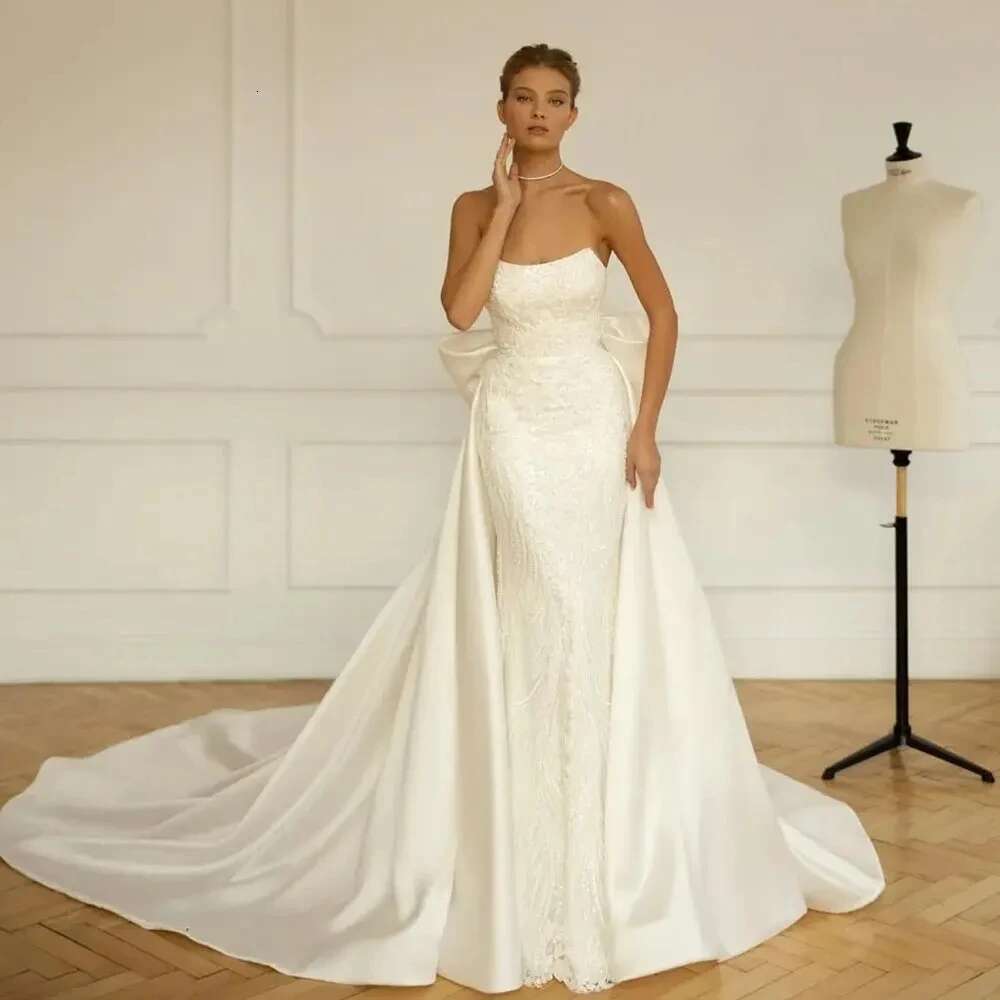 Gelik boat neck mermaid with detachable train sequins beads o novia vintage wedding dresses