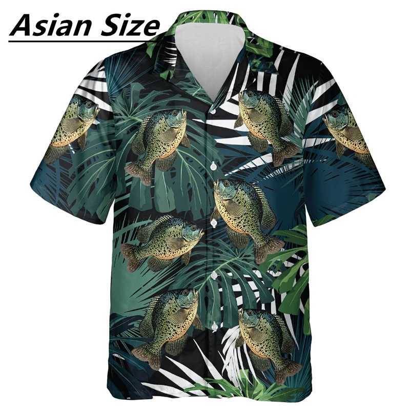 Summer Fish Shape Hawaiian Shirt Fashion Leisure Beach Vacation 3D Printed Collar Shirt Oversized Harajuku Top Mens Wear X250410